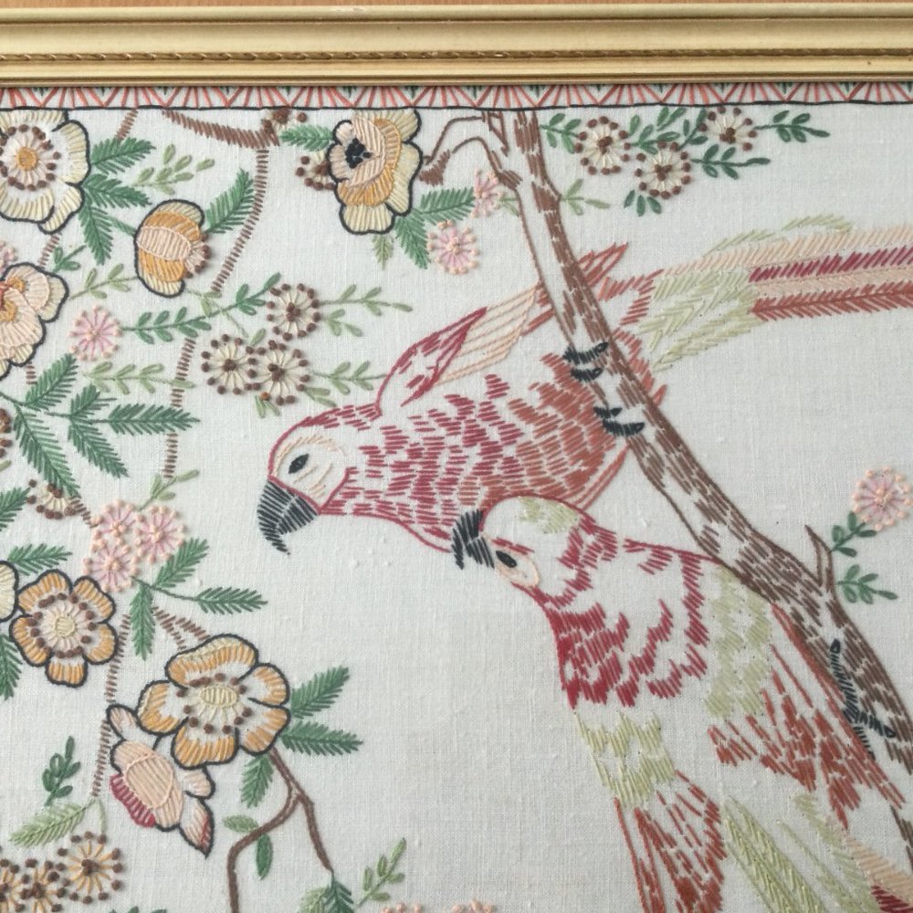 Vintage T.Eaton Co hand embroidery picture wall hangings framed flowers & birds - Picture 6 of 10